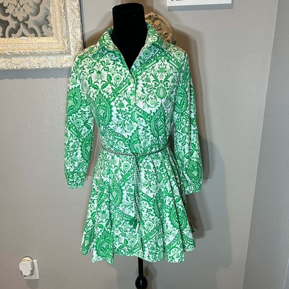 Galita Green and White Paisley Button Up Dress - Picture 2 of 10